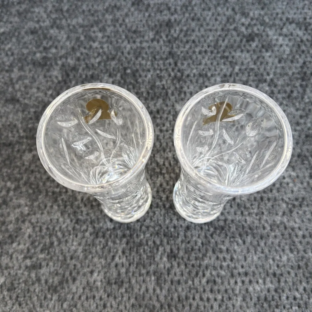RCR Oneida Crystal Laurus Bud Vase Set of 2 Lead Crystal Made in Italy 7 inch